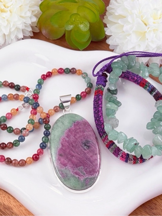 Southwest Jewelry - Boho Southwest Big Ruby Zoisite Pendant Necklace Jewelry Set Lot Handmade 925